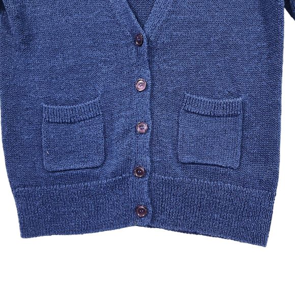 Halogen Cardigan Sweater Womens Size M  3/4 Sleeve 100% Cotton Blue - Picture 4 of 8